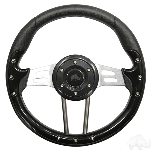 Steering Wheel, Aviator 4 Black Grip/Brushed Aluminum Spokes 13" Diameter