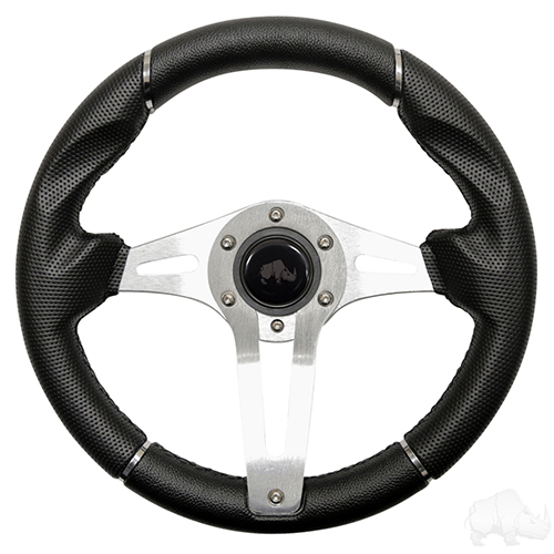 RHOX Steering Wheel, Challenger Black Grip/Brushed Aluminum Spokes 13" Diameter