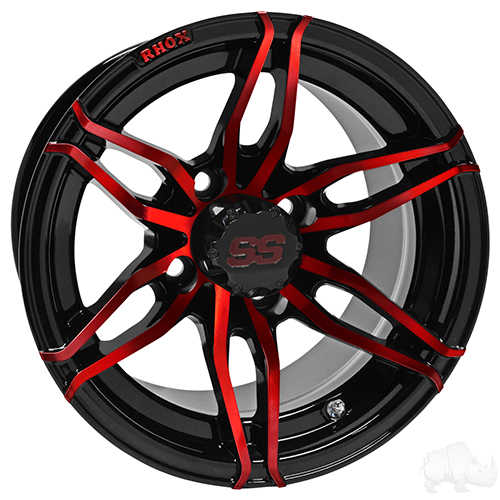 RHOX RX377, Gloss Black with Red, 12x7 ET-25