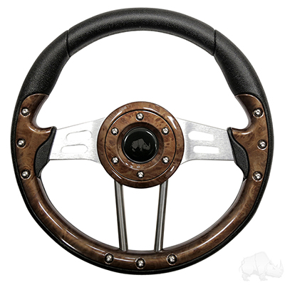 RHOX Steering Wheel, Aviator 4 Woodgrain Grip/Brushed Aluminum Spokes 13