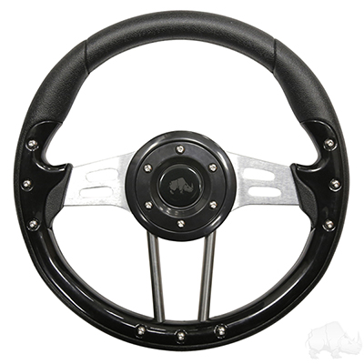 RHOX Steering Wheel, Aviator 4 Black Grip/Brushed Aluminum Spokes 13