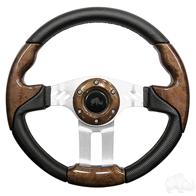 RHOX Steering Wheel, Aviator 5 Woodgrain Grip/Brushed Aluminum Spokes 13