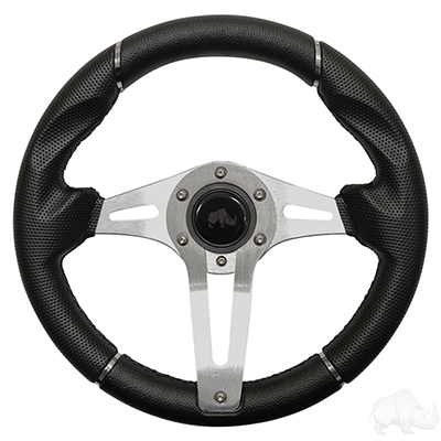 RHOX Steering Wheel, Challenger Black Grip/Brushed Aluminum Spokes 13