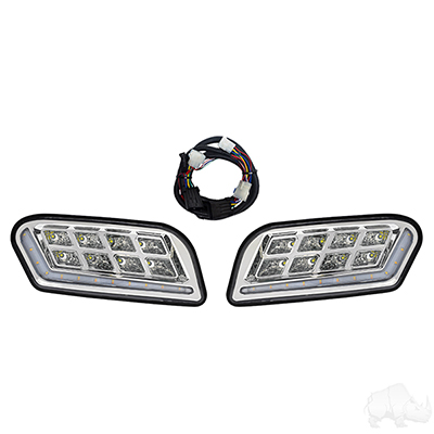 RHOX LED Headlights w/RGBW Accent Lights and OE Retrofit Harness, Club Car Tempo, 12-48V